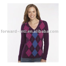 cashmere argyle v neck sweater